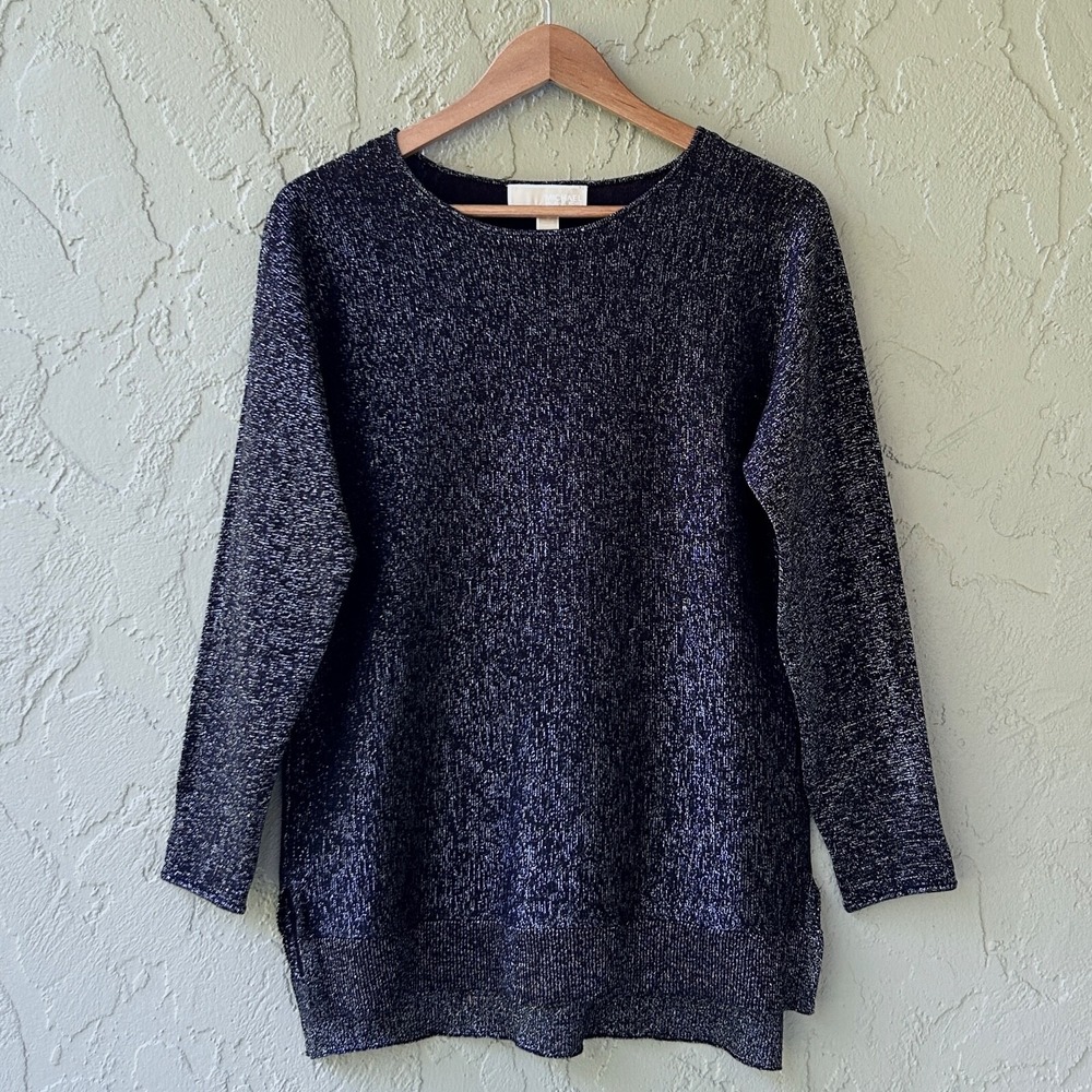 Michael Kors Women's Small Black & Silver Metallic Fiber Long Sleeve Sweater NWT